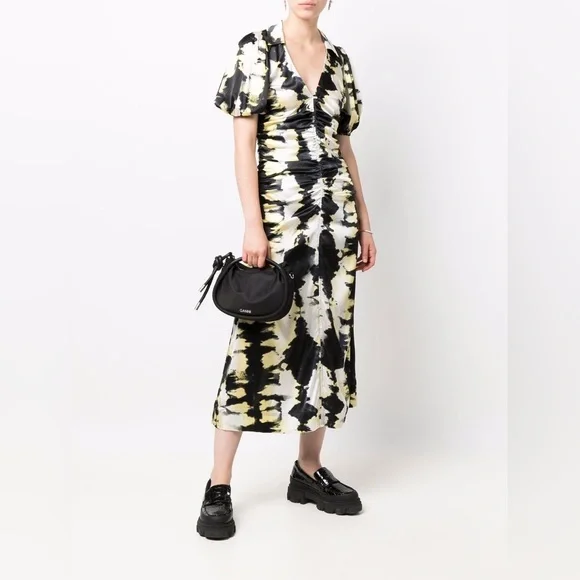 Ganni Tie Dye Ruched Midi Dress - Picture 2 of 12